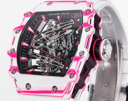 RM 53 White Pink Neon Skeleton Watch
