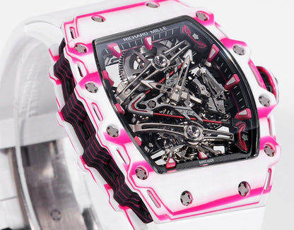 RM 53 White Pink Neon Skeleton Watch