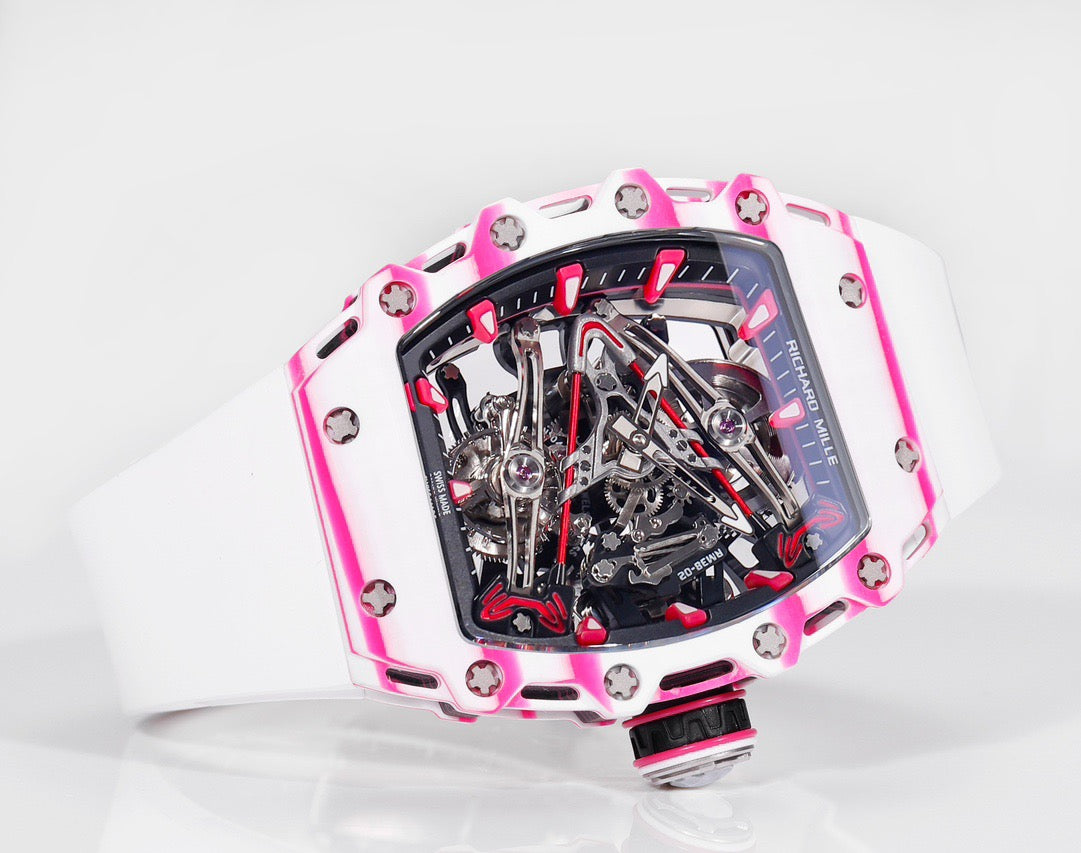RM 53 White Pink Neon Skeleton Watch