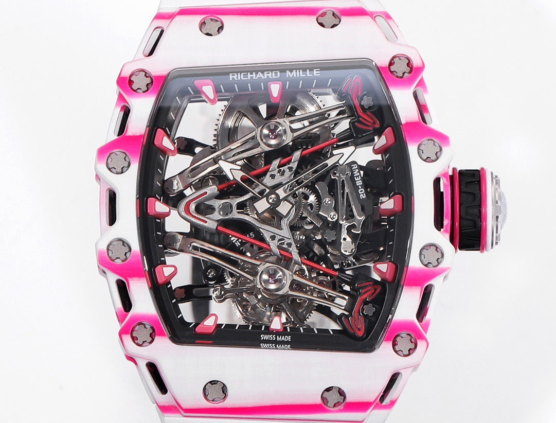 RM 53 White Pink Neon Skeleton Watch