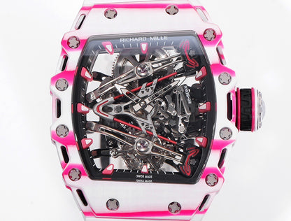 RM 53 White Pink Neon Skeleton Watch