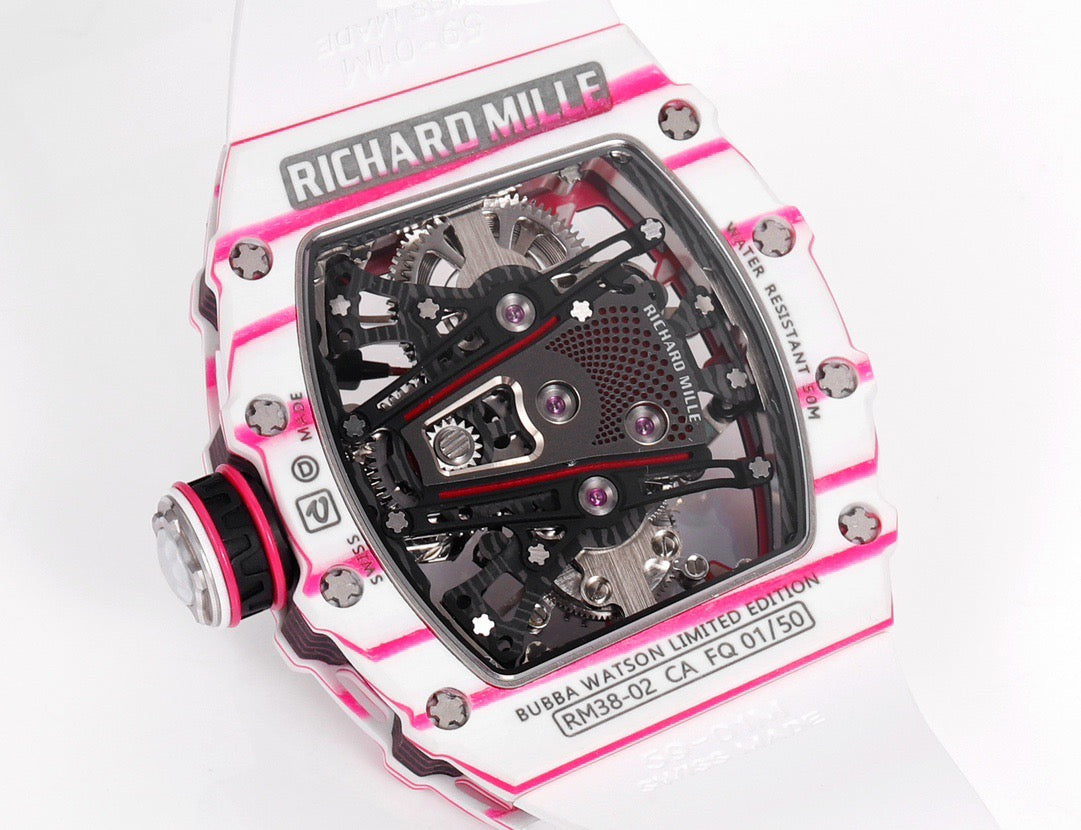 RM 53 White Pink Neon Skeleton Watch