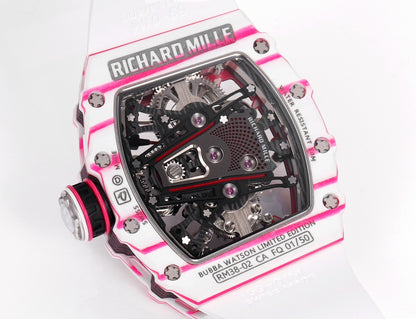 RM 53 White Pink Neon Skeleton Watch