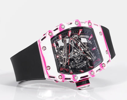 RM 53 White Pink Neon Skeleton Watch