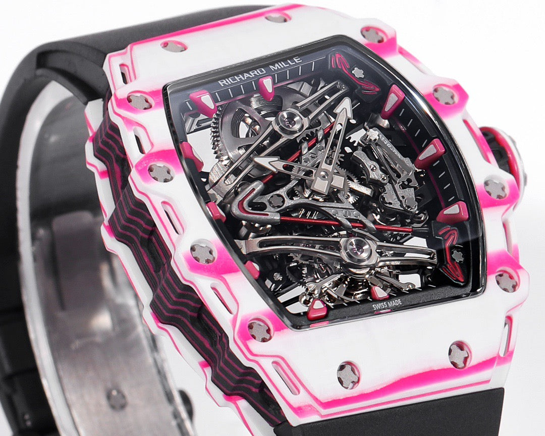 RM 53 White Pink Neon Skeleton Watch