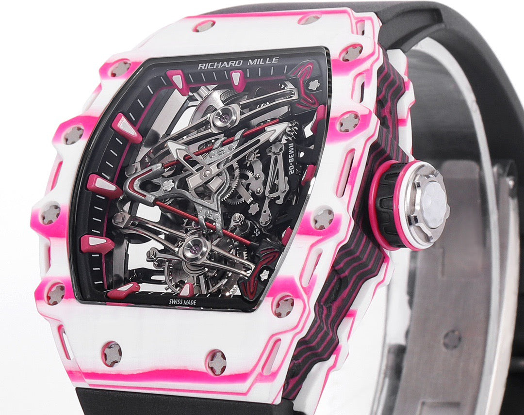 RM 53 White Pink Neon Skeleton Watch