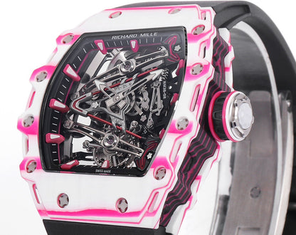 RM 53 White Pink Neon Skeleton Watch