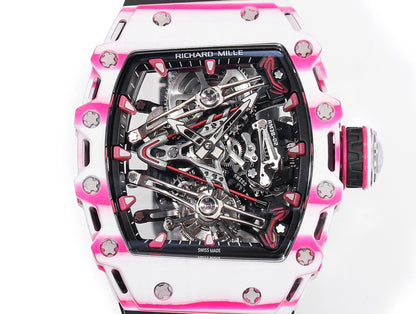 RM 53 White Pink Neon Skeleton Watch