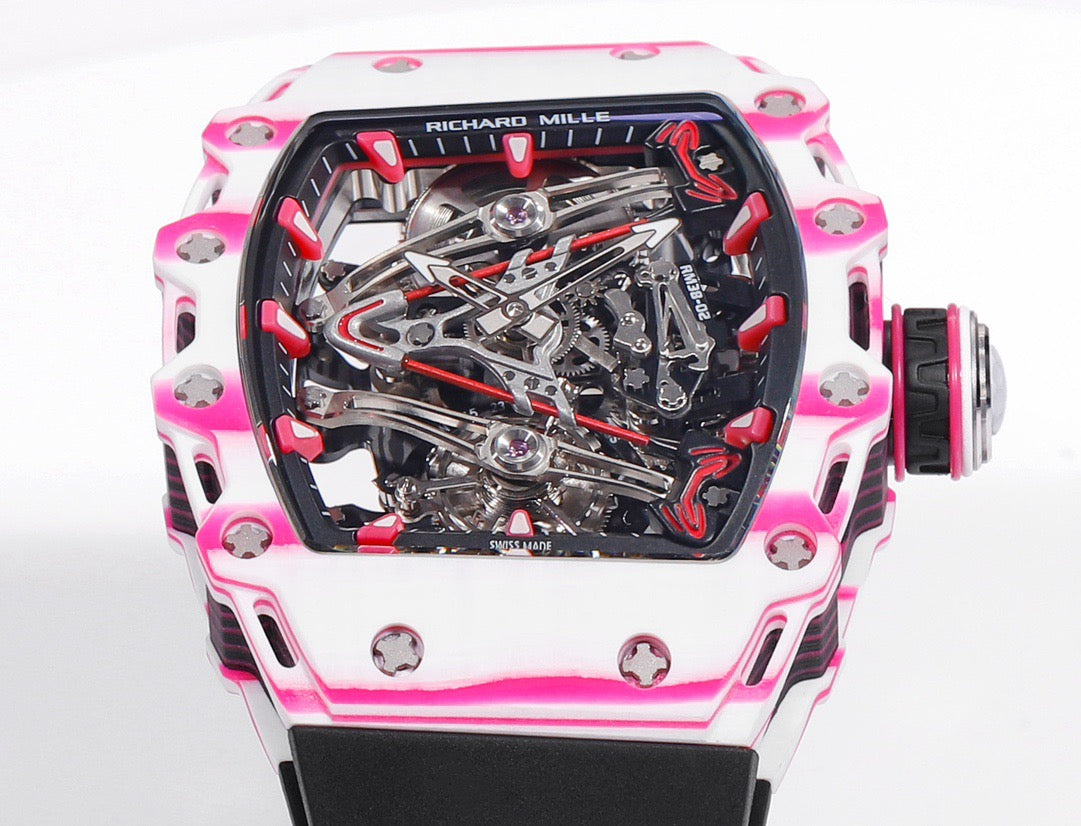 RM 53 White Pink Neon Skeleton Watch