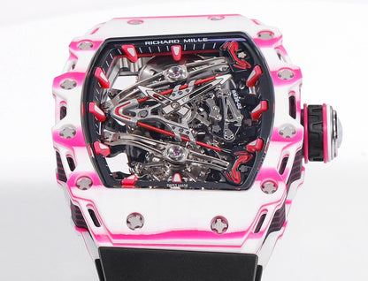 RM 53 White Pink Neon Skeleton Watch