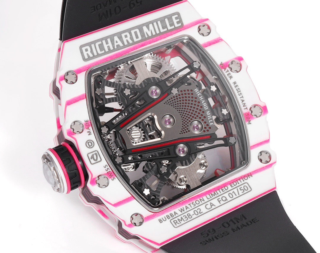 RM 53 White Pink Neon Skeleton Watch