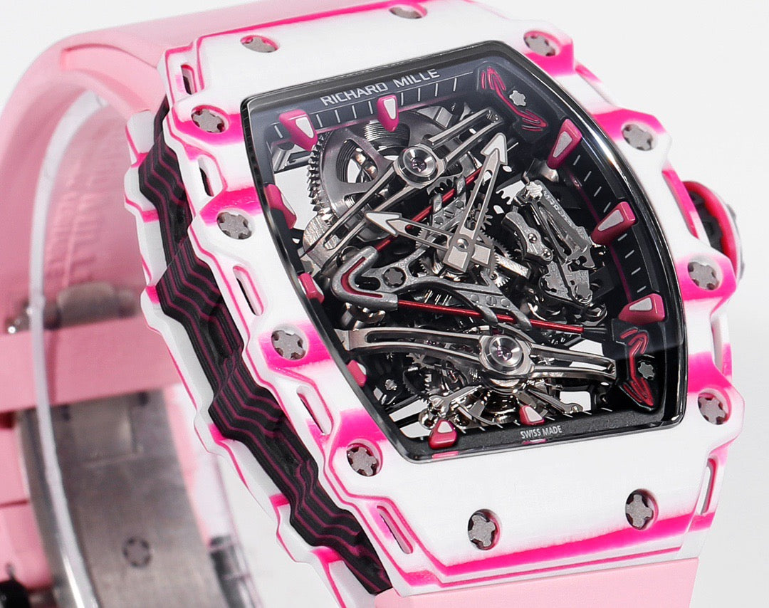 RM 53 White Pink Neon Skeleton Watch