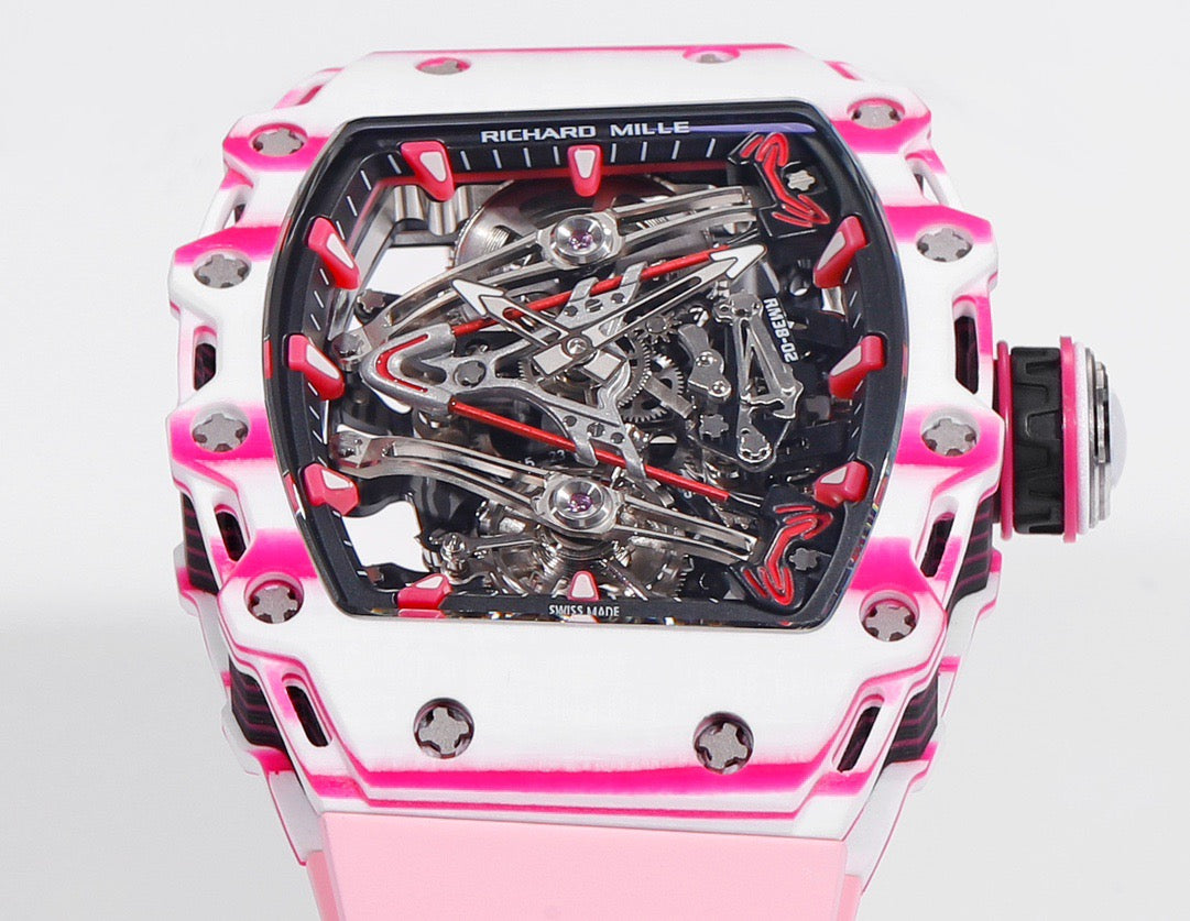 RM 53 White Pink Neon Skeleton Watch
