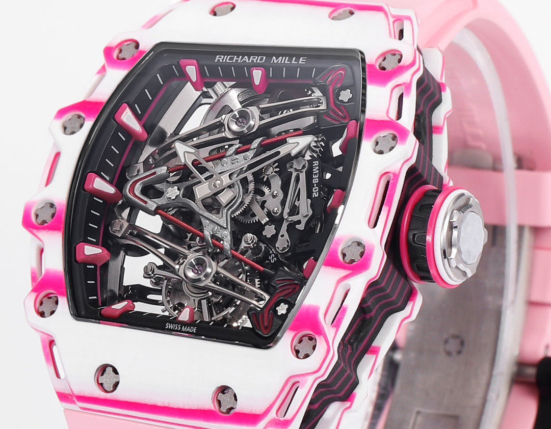 RM 53 White Pink Neon Skeleton Watch