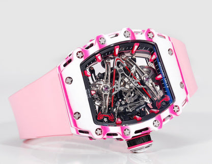RM 53 White Pink Neon Skeleton Watch