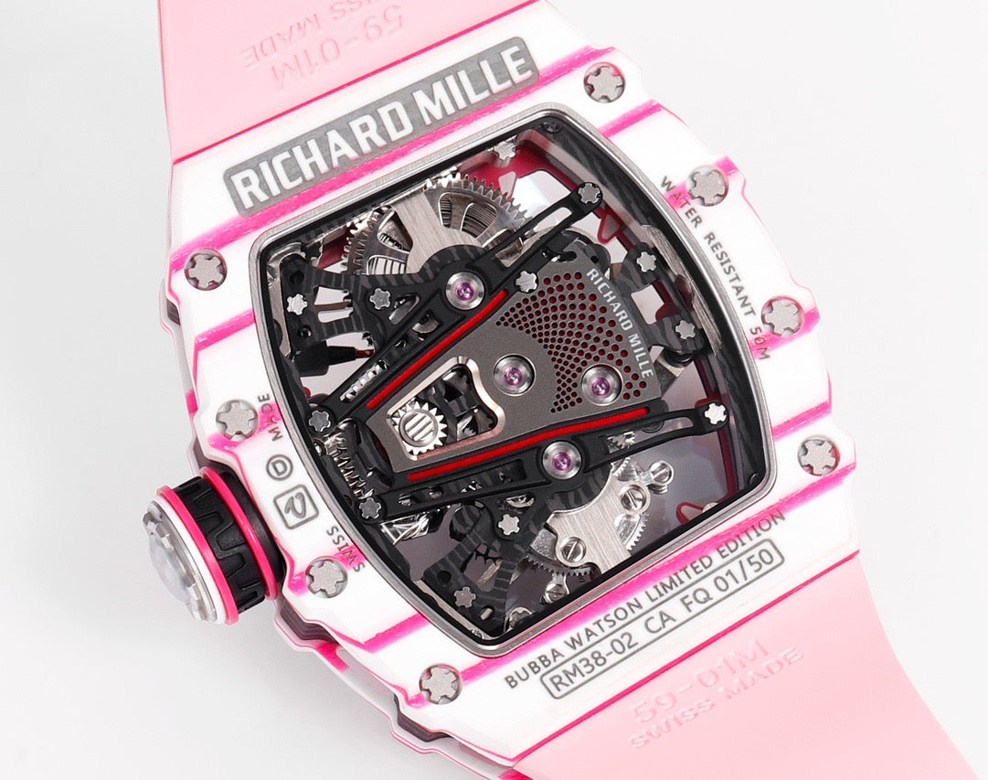 RM 53 White Pink Neon Skeleton Watch
