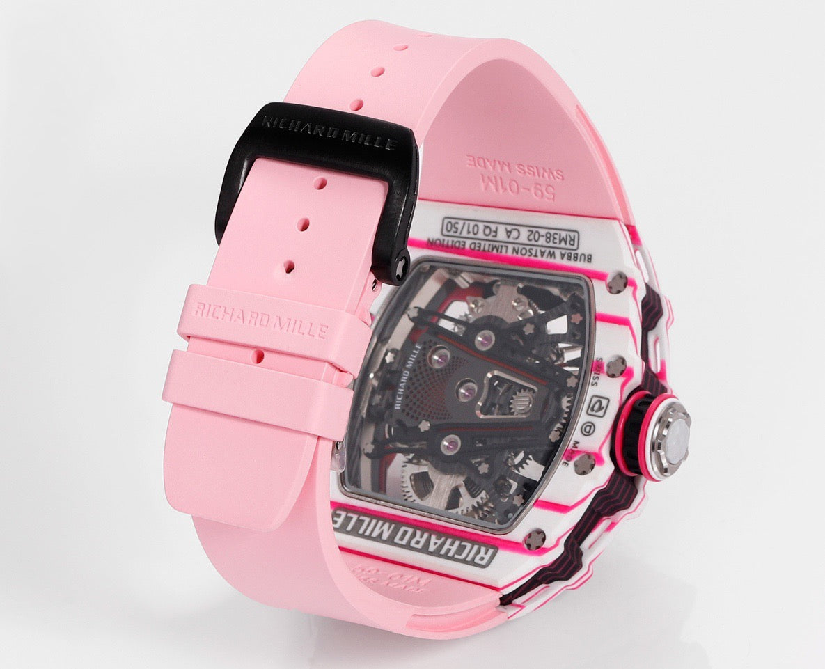 RM 53 White Pink Neon Skeleton Watch
