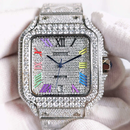 Santos Diamond Rainbow Dial Automatic Watch