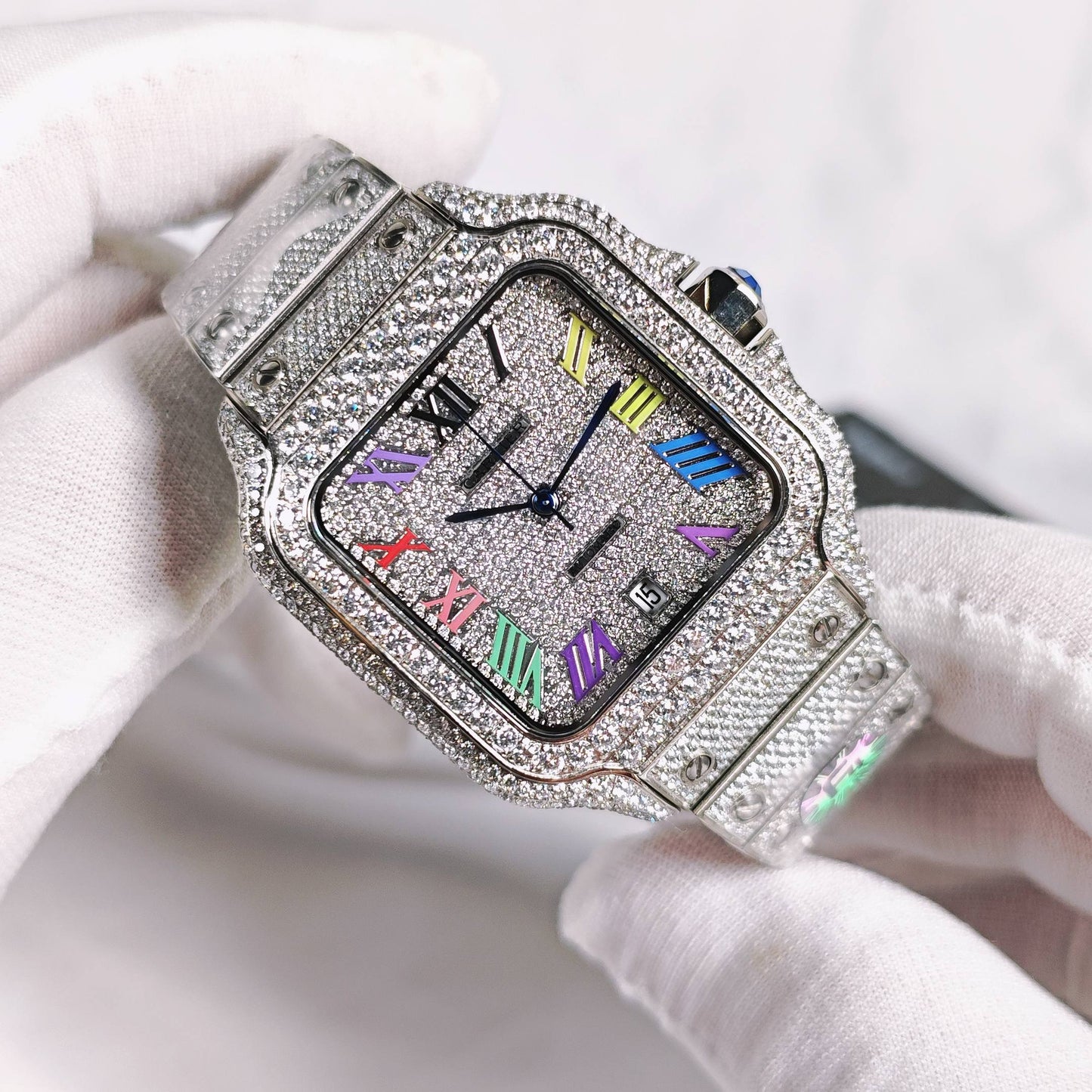 Santos Diamond Rainbow Dial Automatic Watch