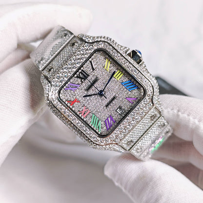 Santos Diamond Rainbow Dial Automatic Watch