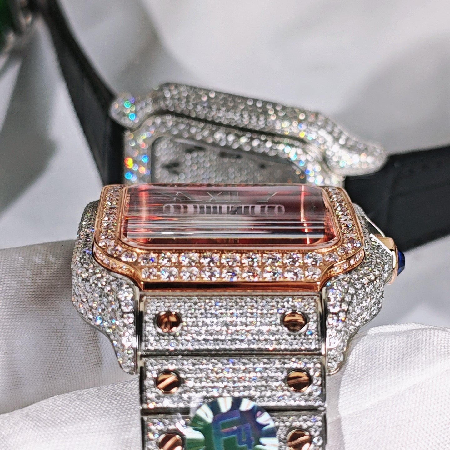 Santos Blue Dial Diamond Automatic Watch