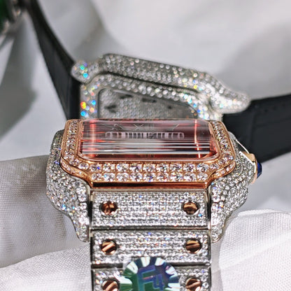 Santos Blue Dial Diamond Automatic Watch