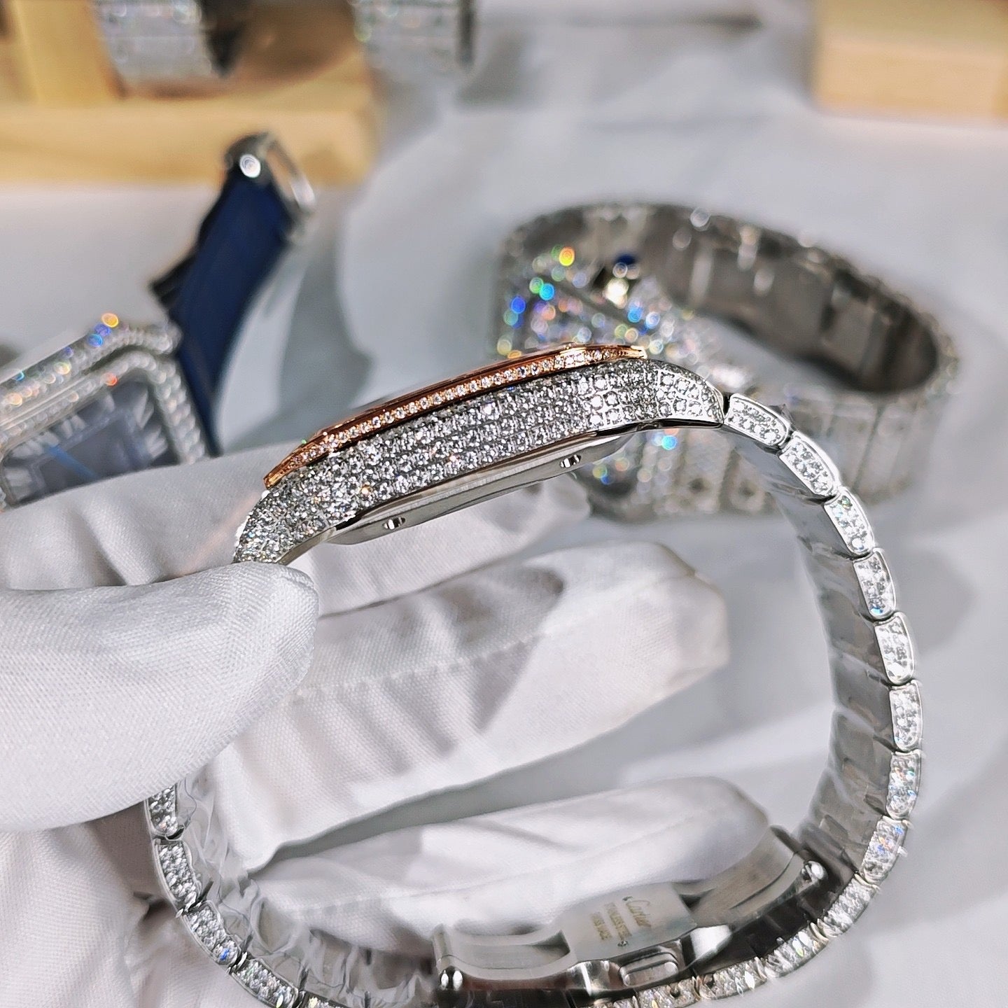 Santos Blue Dial Diamond Automatic Watch