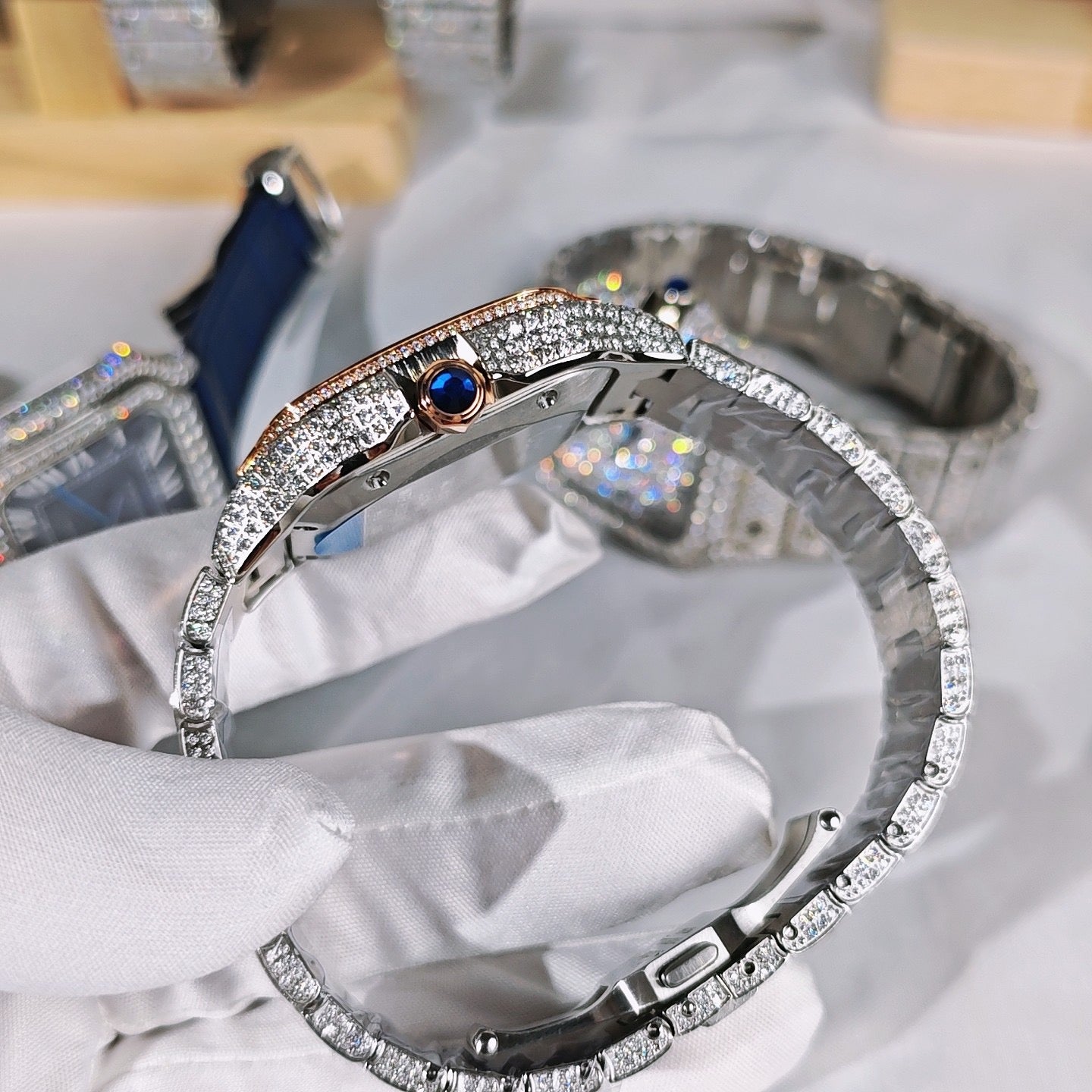 Santos Blue Dial Diamond Automatic Watch