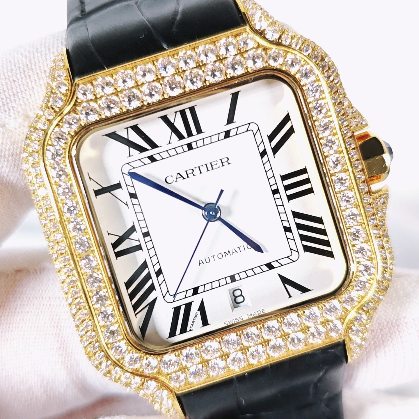 Santos Blue Dial Diamond Automatic Watch