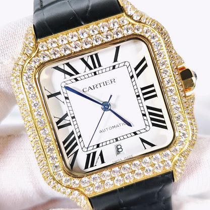 Santos Blue Dial Diamond Automatic Watch