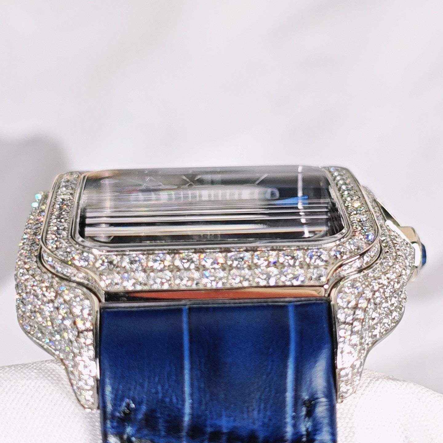 Santos Blue Dial Diamond Automatic Watch