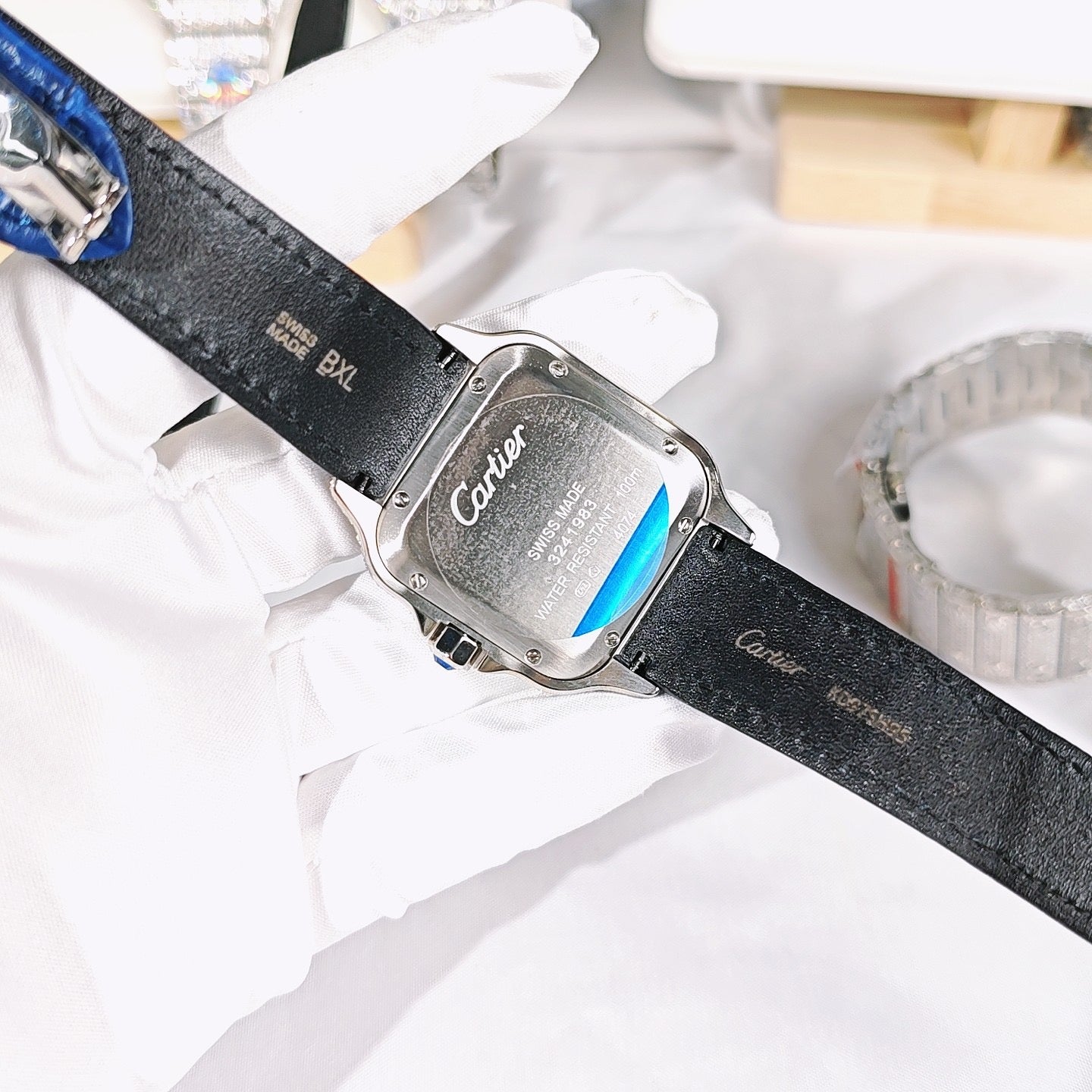 Santos Blue Dial Diamond Automatic Watch