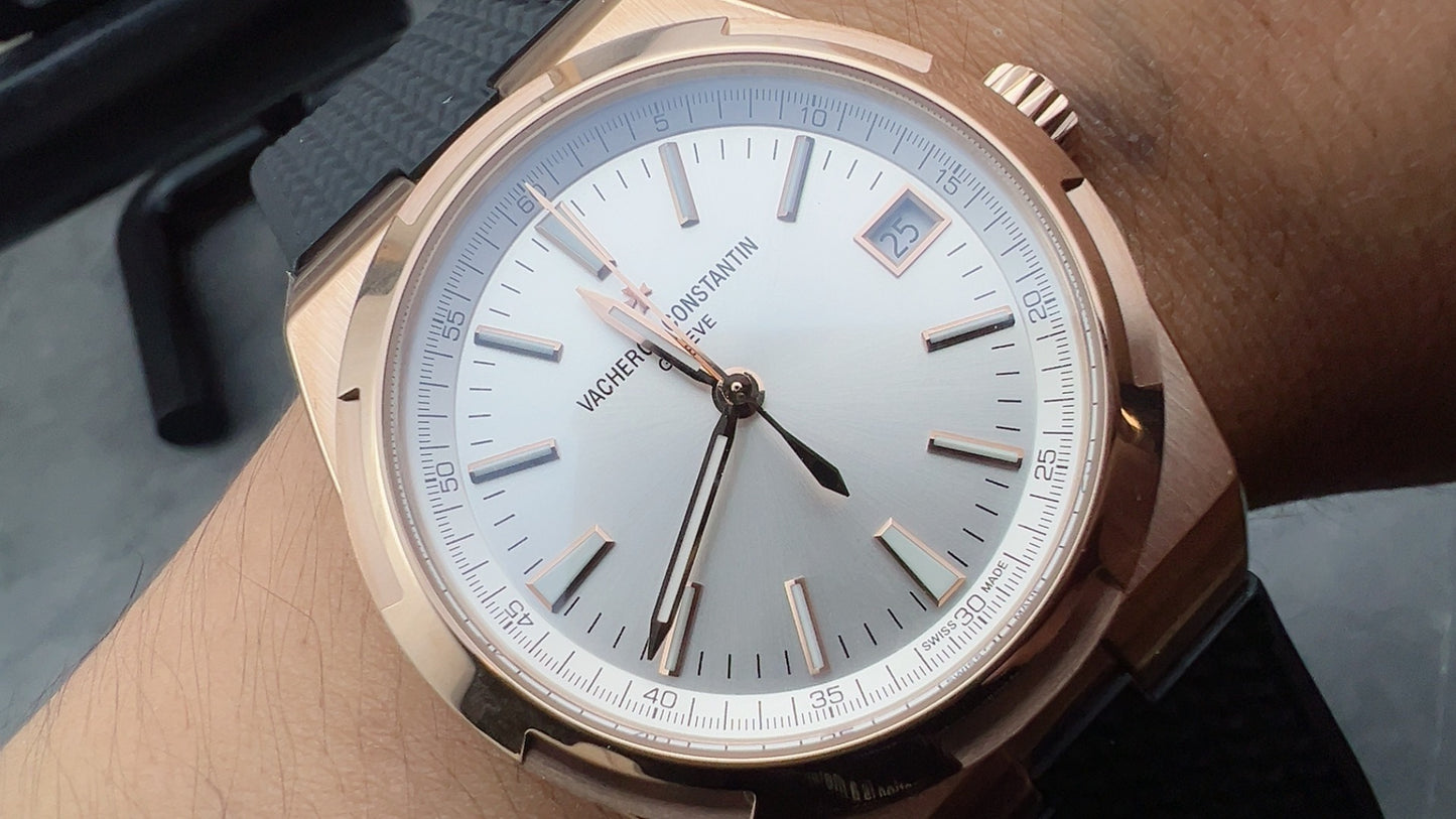 Overseas Rose Gold Silver Dial Watch