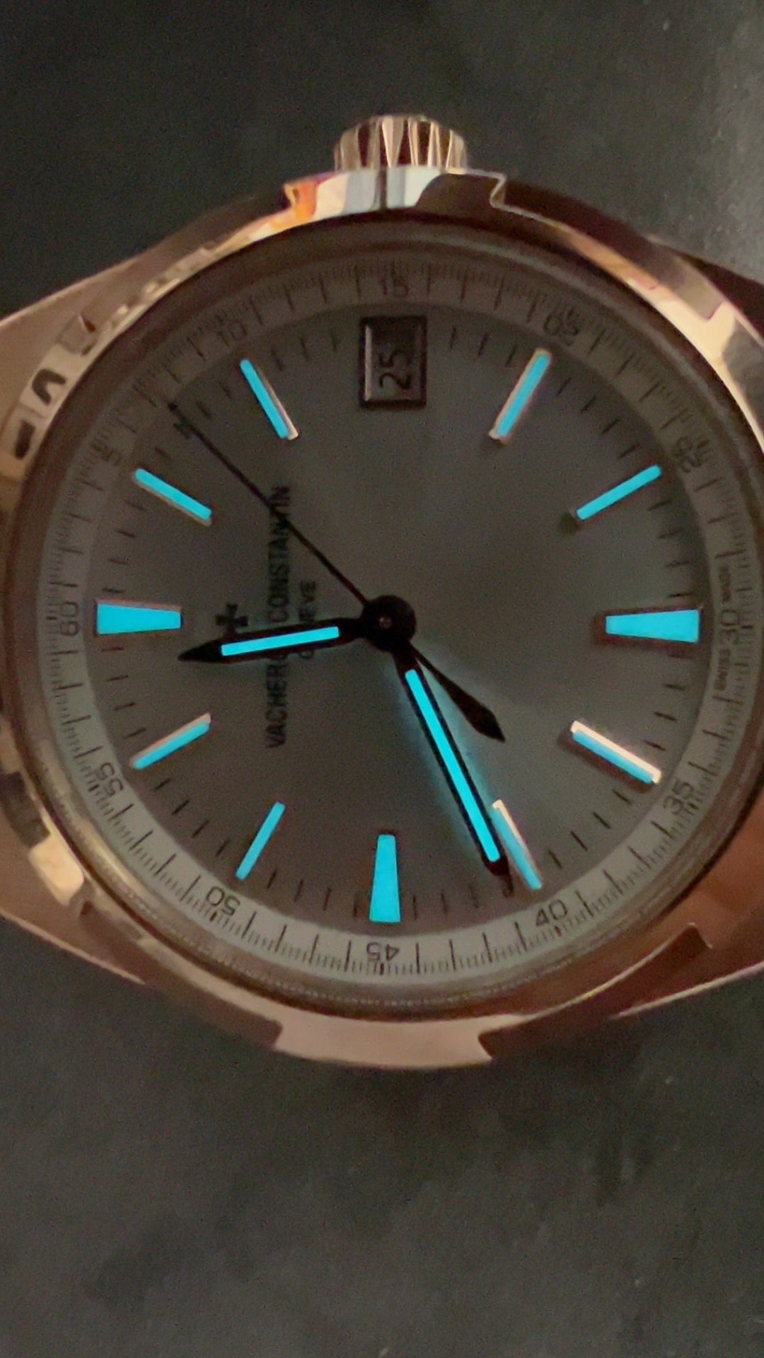 Overseas Rose Gold Silver Dial Watch