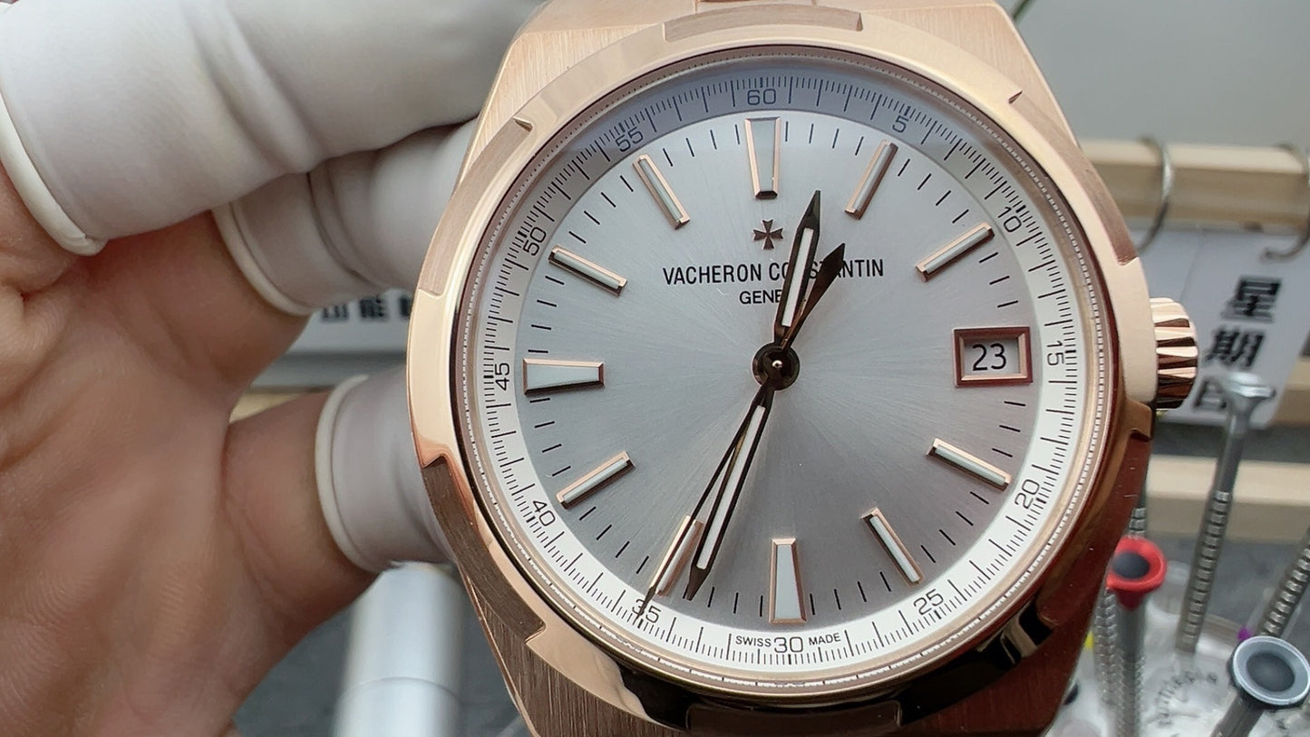 Overseas Rose Gold Silver Dial Watch
