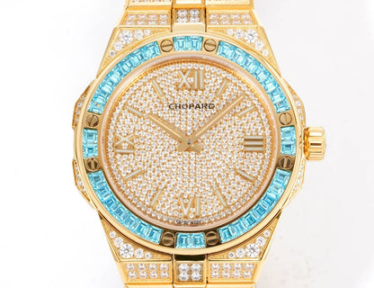 Alpine Eagle Diamond Pavé Blue Gem Bezel Gold