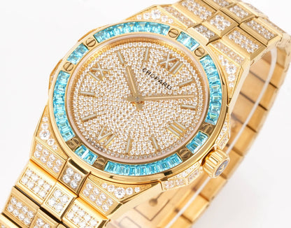 Alpine Eagle Diamond Pavé Blue Gem Bezel Gold