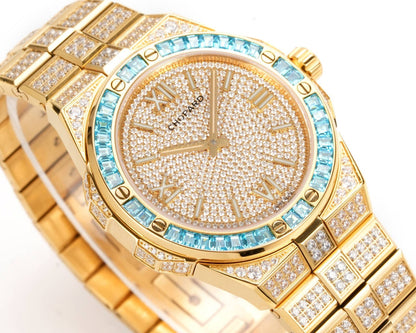 Alpine Eagle Diamond Pavé Blue Gem Bezel Gold