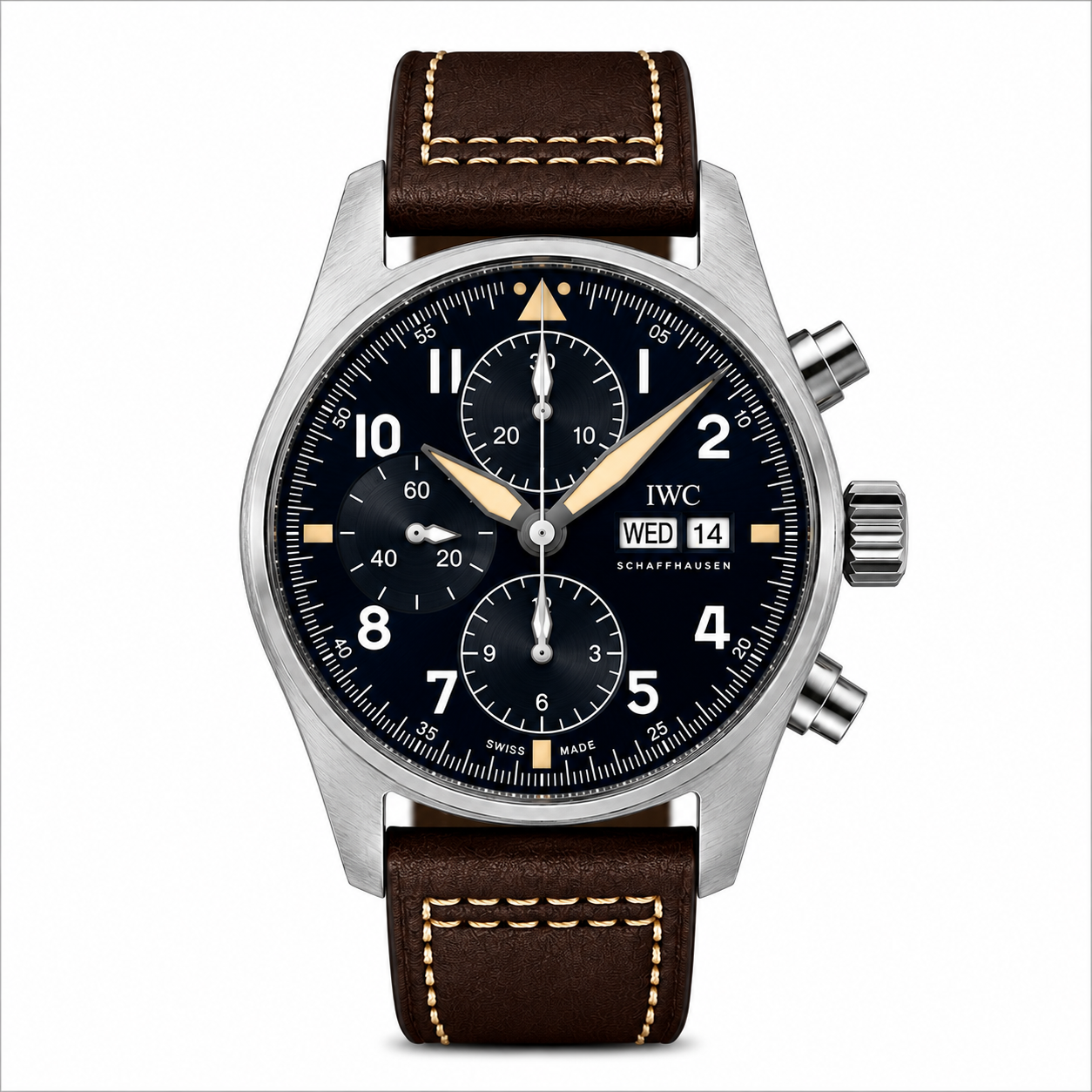 Schaffhausen Pilot’s Watch Chronograph Black Dial Brown Leather Strap Watch