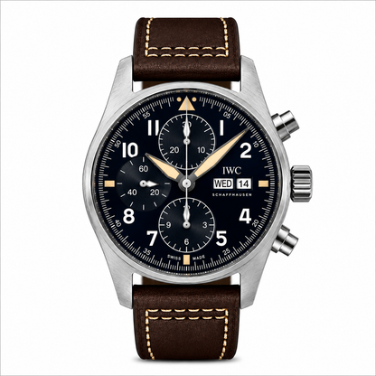 Schaffhausen Pilot’s Watch Chronograph Black Dial Brown Leather Strap Watch