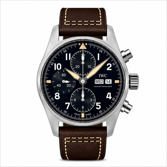 Schaffhausen Pilot’s Watch Chronograph Black Dial Brown Leather Strap Watch