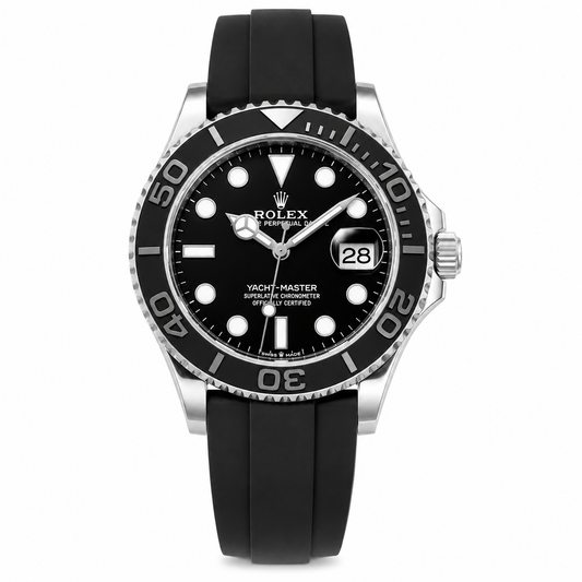 Yacht Master Black Dial Oysterflex Strap Watch