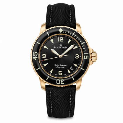 Fifty Fathoms Black Dial Gold Case Canvas Strap Watch