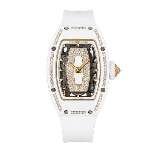 Diamond Skeleton Dial White Ceramic Style Rubber Strap Watch