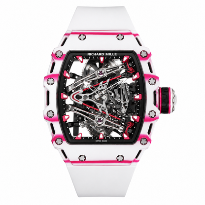 RM 53 White Pink Neon Skeleton Watch
