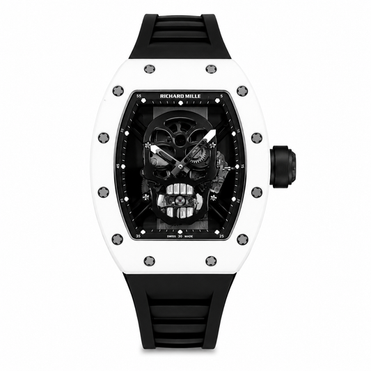RM 53 White Black Skeleton Watch