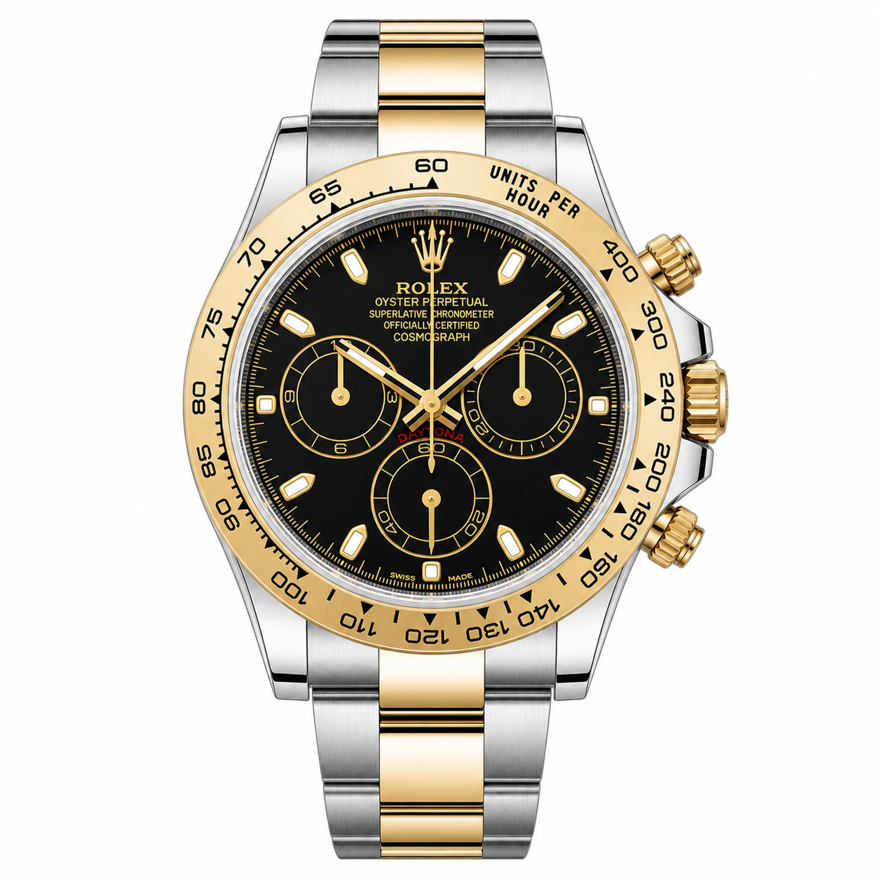 Daytona Cosmograph Two Tone Yellow Gold Black Dial Oyster Bracelet