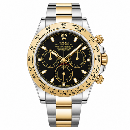 Daytona Cosmograph Two Tone Yellow Gold Black Dial Oyster Bracelet