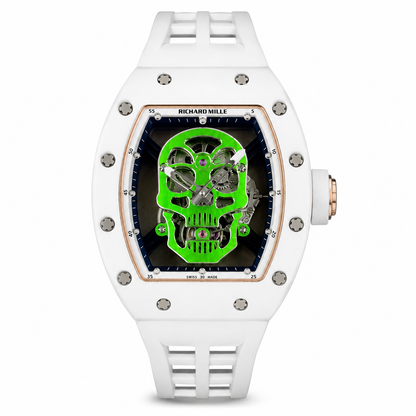 RM Skull Green Skeleton Automatic White Ceramic Edition