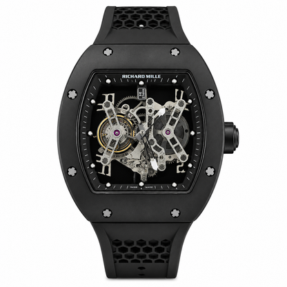 RM Skeleton Tourbillon Style Black Edition Rubber Strap